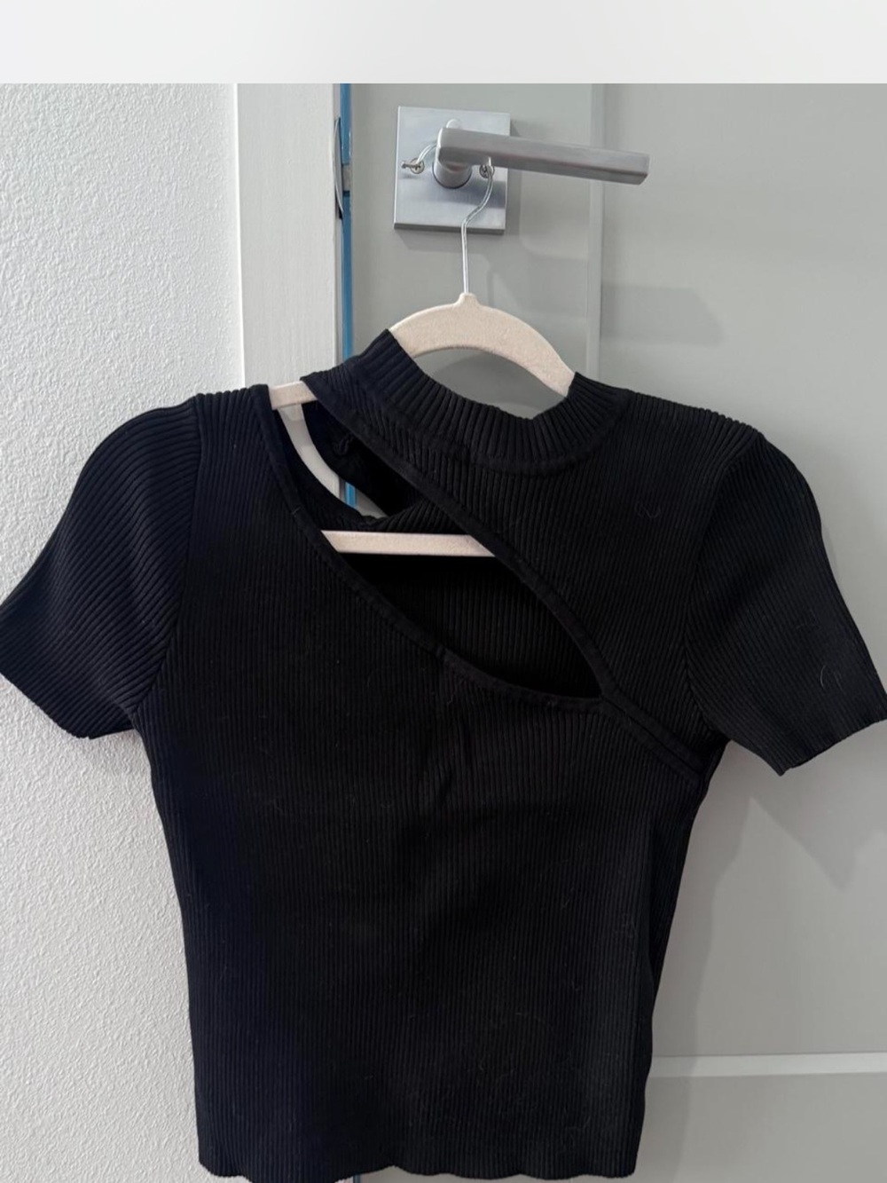 Endless Rose Black Ribbed One-Shoulder Cutout Top
